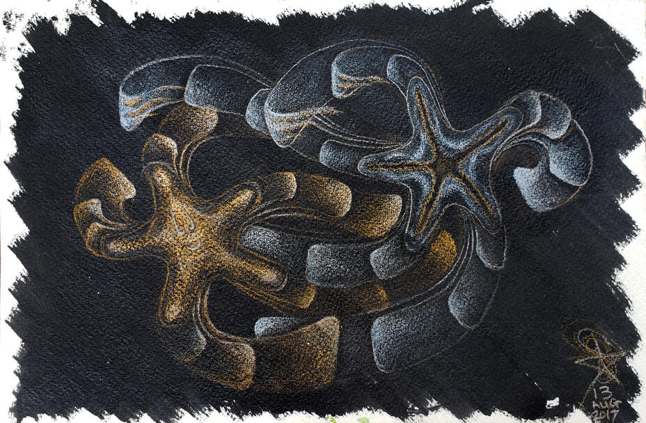 starbursted!, prismacolor pencils and acrylic paint on heavyweight paper, 2017