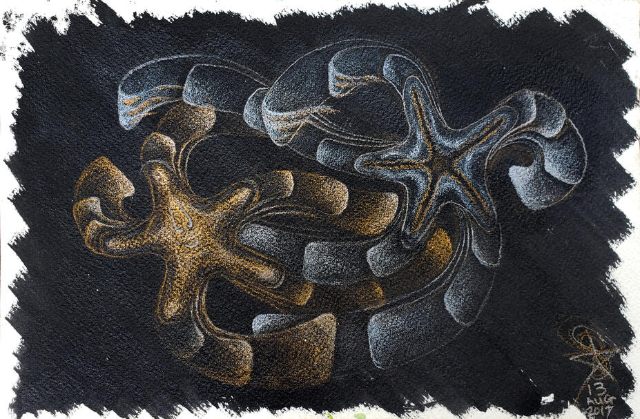 starbursted!, prismacolor pencils and acrylic paint on heavyweight paper, 2017