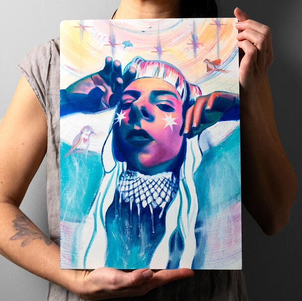 Aurora study, oil on heavy paper, 2023