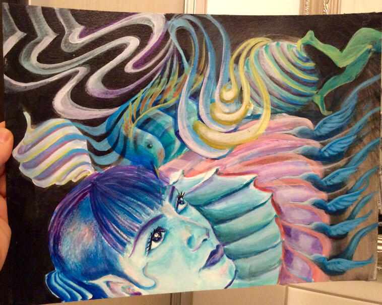 strange dreams sketch, acrylic on heavy paper, 2017